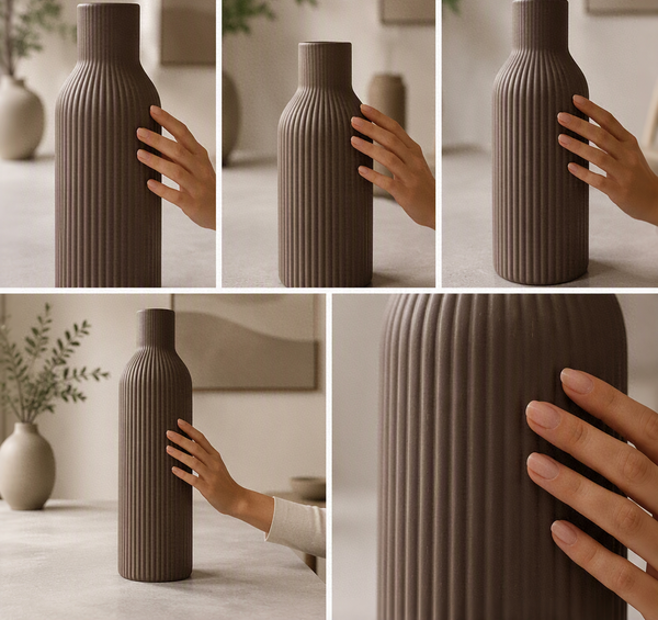Vase Cylindrique Cannelé en Céramique