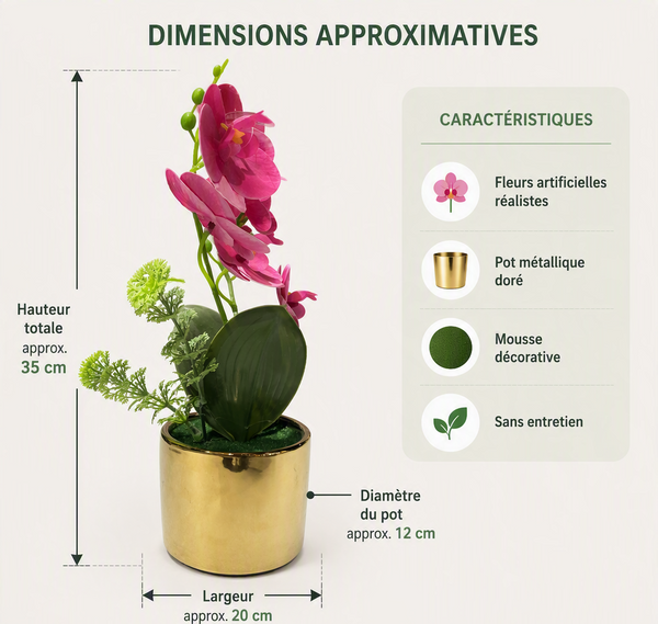 Artificial Pink Orchid in a Gold Pot