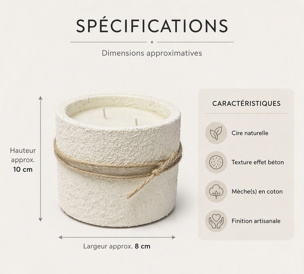 Bougie Artisanale en Cire Naturelle – Effet Béton & Décoration Rustique