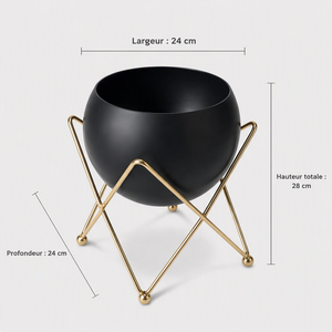 Black Planter on Gold Geometric Stand