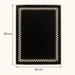 Miroir mural rectangulaire LED – Cadre lumineux à points, style moderne et hollywoodien