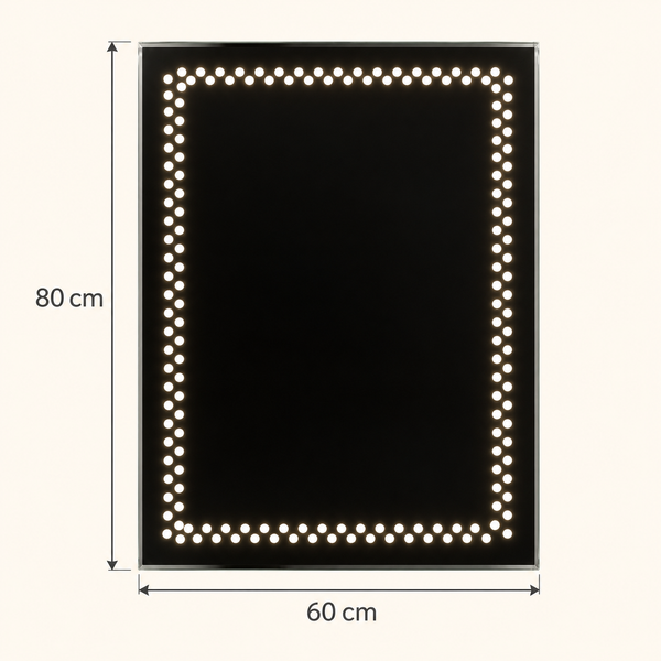 Miroir mural rectangulaire LED – Cadre lumineux à points, style moderne et hollywoodien