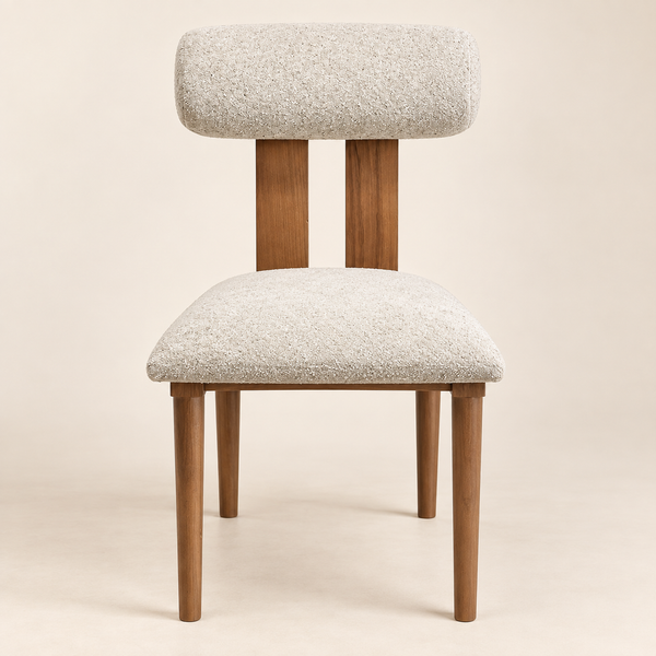 Chaise de Salle à Manger en Bouclette Beige Clair avec Structure en Bois Massif et Dossier Arrondi