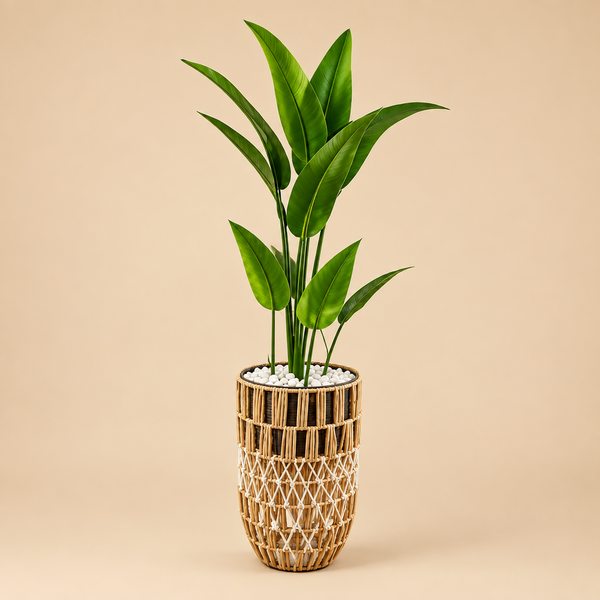 Plante Artificielle Strelitzia avec Pot Décoratif en Corde Tressée
