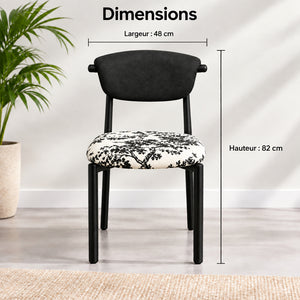Chaise noire avec assise rembourrée motif toile de Jouy