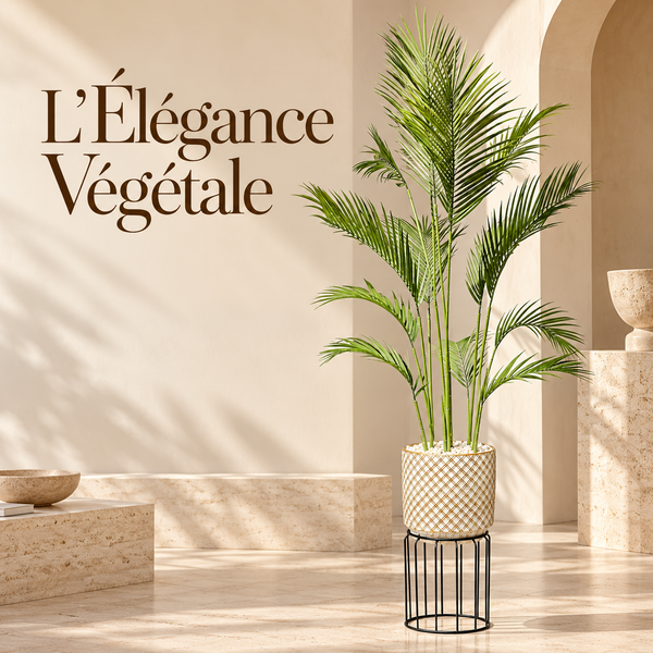 Palmier Areca Artificiel avec Pot Céramique Doré et Support Métal Noir