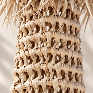 Lampadaire Palmier en Fibres Naturelles Tressées, Pied Ajouré et Abat-jour en Palmes Effilochées