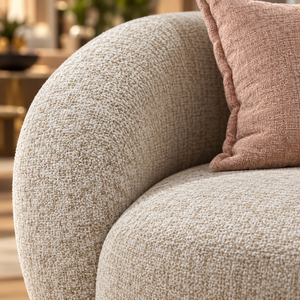 Canapé courbe « Nuage » en tissu bouclé beige – 3 places, forme organique