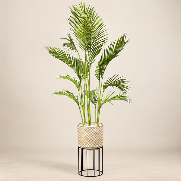 Palmier Areca Artificiel avec Pot Céramique Doré et Support Métal Noir