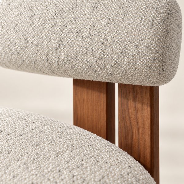 Chaise de Salle à Manger en Bouclette Beige Clair avec Structure en Bois Massif et Dossier Arrondi