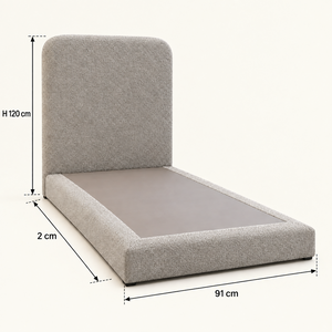 Lit Simple 1 Place Taupe en Tissu Bouclé, Tête de Lit Haute aux Angles Arrondis