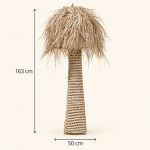 Lampadaire Palmier en Fibres Naturelles Tressées, Pied Ajouré et Abat-jour en Palmes Effilochées
