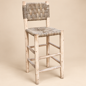 Chaise haute « Rustique » en bois naturel – Assise et dossier en fibres végétales tressées