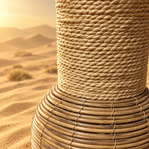 Grand Vase de Sol en Rotin Tressé avec Col en Corde
