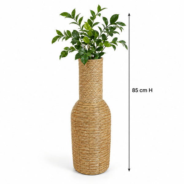 Grand Vase de Sol en Rotin Tressé avec Col en Corde