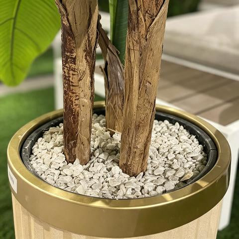 Artificial Tropical Plant in Fluted Beige and Gold Planter