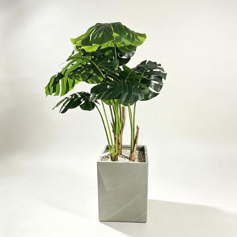 Plante Monstera artificielle avec bac carré gris