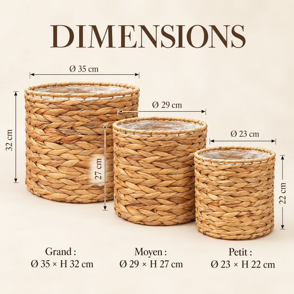 Set de cache-pots tressés naturels