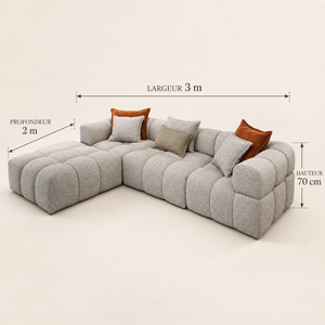 Canapé d'angle modulable Bloc : douceur capitonnée en gris perle