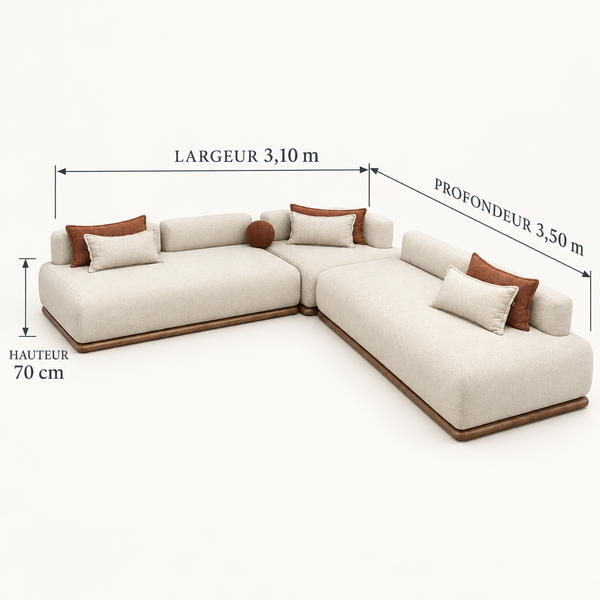 Canapé d'angle modulable Socle : simplicité chaleureuse en beige sable