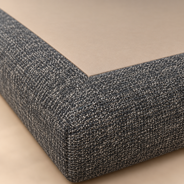 Lit tapissé à tête de lit ondulée – Tissu chiné gris anthracite et cadre bas rembourré5
