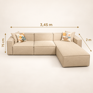 Canapé d'angle modulable beige avec méridienne – Style épuré & confort