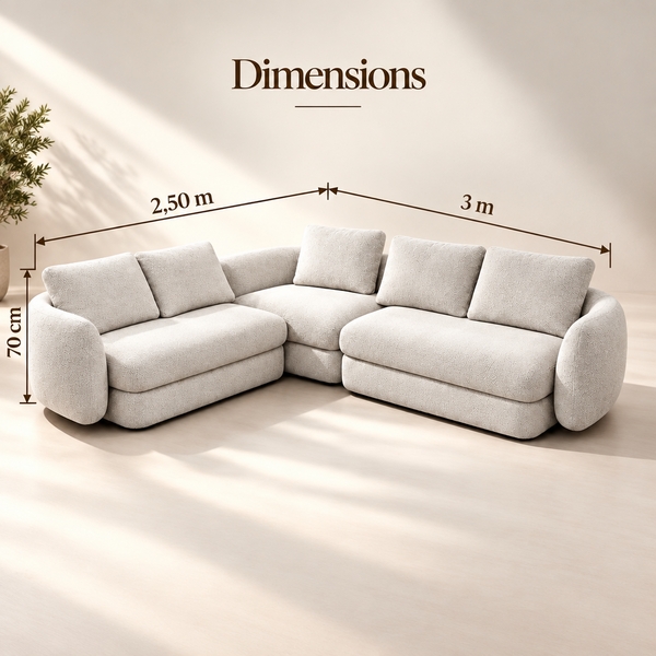 Canapé d'angle arrondi en tissu bouclé crème – Design doux & enveloppant