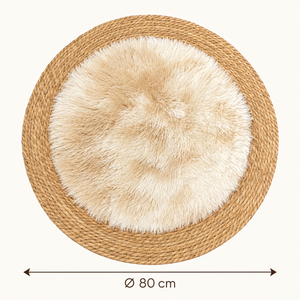 Tapis rond « Douceur » en fibre naturelle tressée et fourrure synthétique – Bordure en jonc