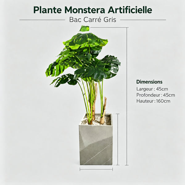 Plante Monstera artificielle avec bac carré gris