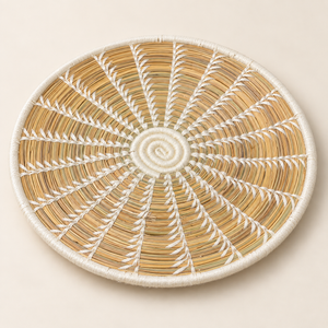 Panier de rangement rond tressé main – Fibres naturelles et broderie blanche, motif étoile