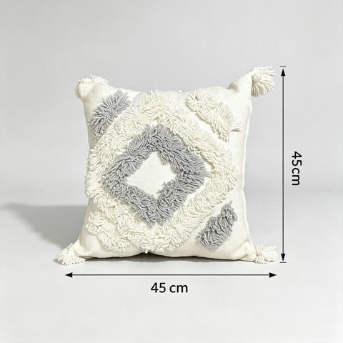 Coussin écru à losanges concentriques gris clair – 45 × 45 cm