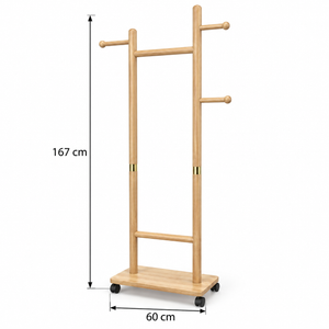 Portant mobile « Sahara » sur roulettes – Bois clair et bague en laiton doré