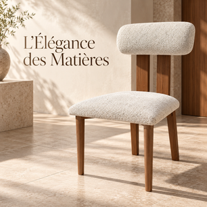 Chaise de Salle à Manger en Bouclette Beige Clair avec Structure en Bois Massif et Dossier Arrondi