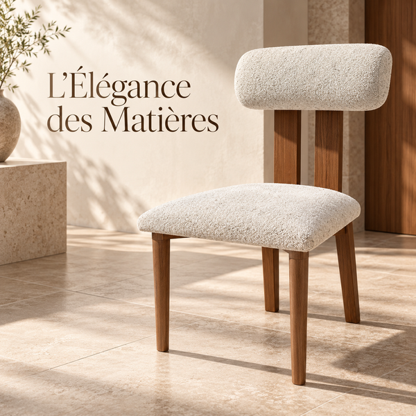 Chaise de Salle à Manger en Bouclette Beige Clair avec Structure en Bois Massif et Dossier Arrondi