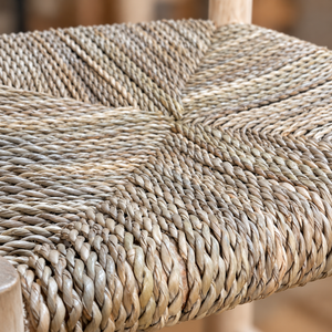 Chaise haute « Rustique » en bois naturel – Assise et dossier en fibres végétales tressées