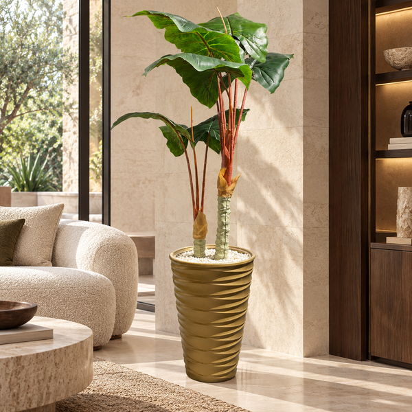 Alocasia artificiel (oreille d'éléphant) en pot doré texturé – Plante haute effet naturel