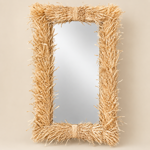 Miroir mural « Raphia » rectangulaire – Cadre en raphia naturel effet frangé