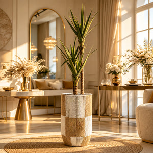 Plante Artificielle Yucca avec Pot Décoratif en Corde Naturelle