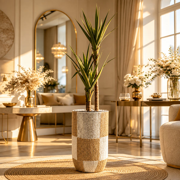 Plante Artificielle Yucca avec Pot Décoratif en Corde Naturelle
