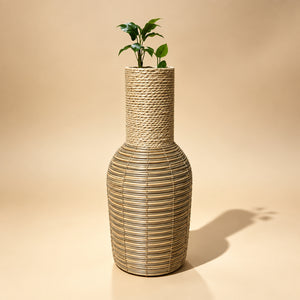 Grand Vase de Sol en Rotin Tressé avec Col en Corde