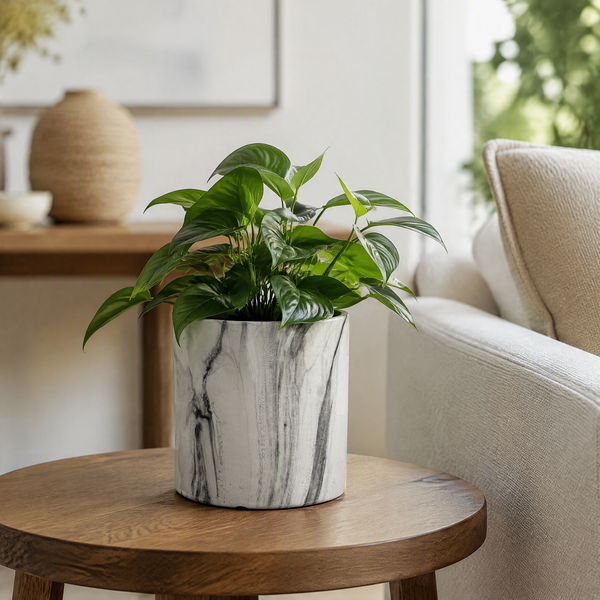 Cache-pot effet marbre blanc