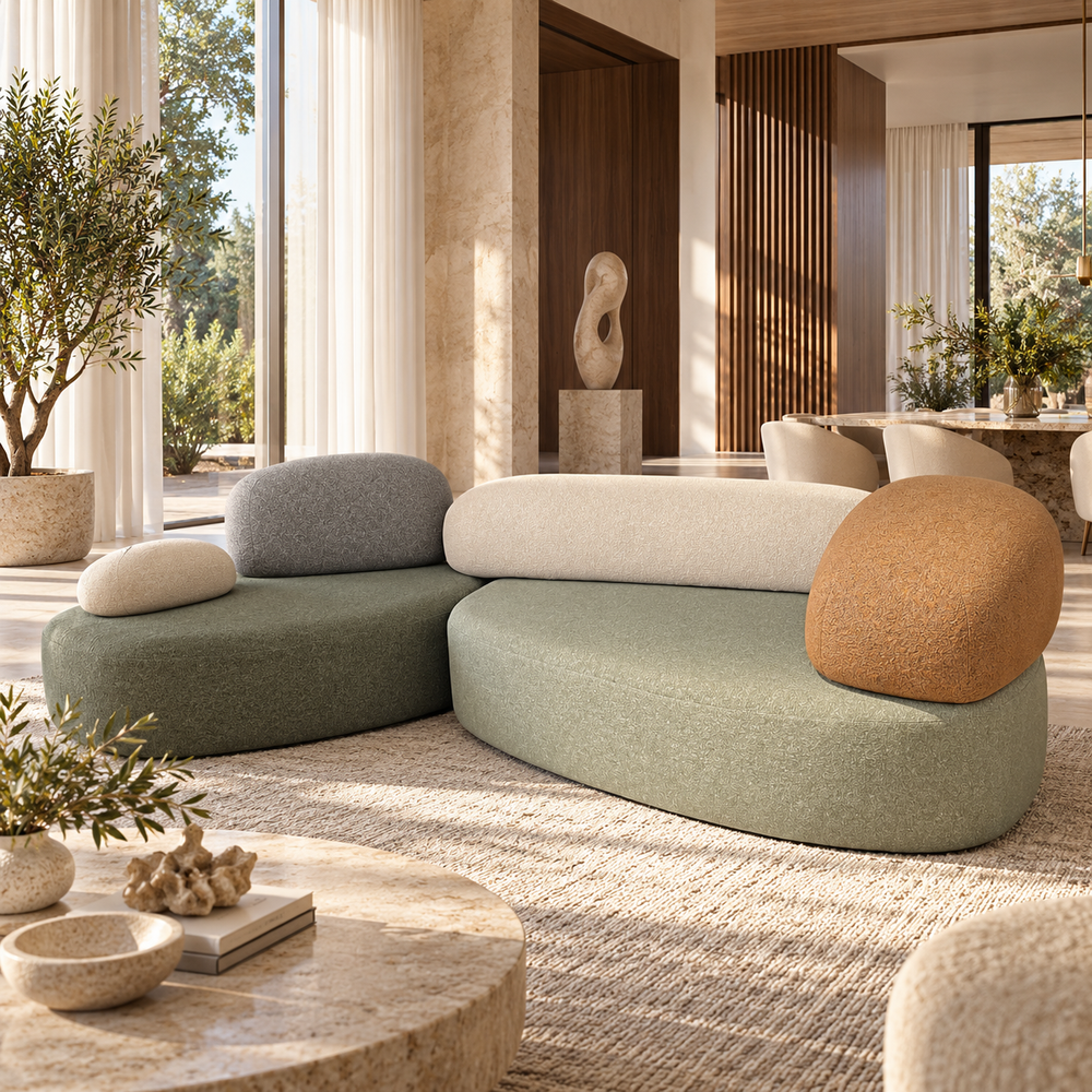 Canapé modulable Galet : le salon en douceur, vert sauge &amp; vert forêt