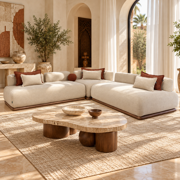 Canapé d'angle modulable Socle : simplicité chaleureuse en beige sable