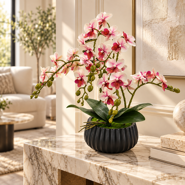 Orchidée Rose Artificielle – Pot Noir