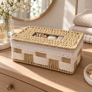 Boîte de rangement tressée avec couvercle