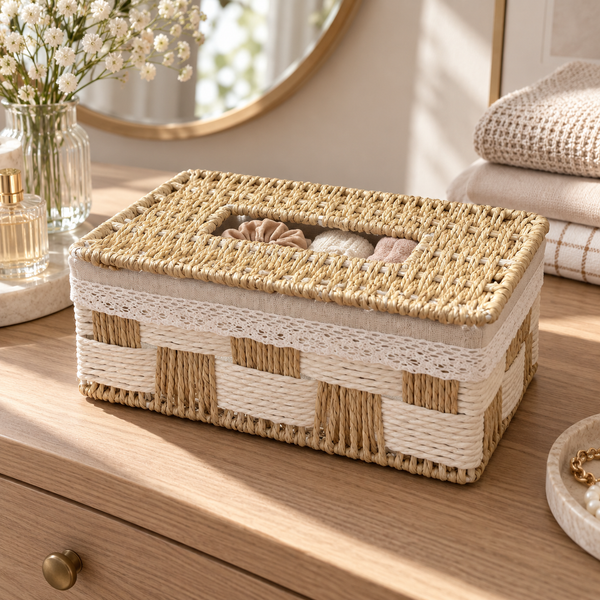Boîte de rangement tressée avec couvercle