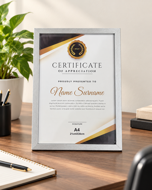 Cadre Certificat A4 Argenté – 21 × 30 cm