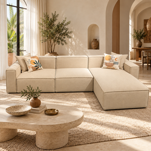 Canapé d'angle modulable beige avec méridienne – Style épuré & confort