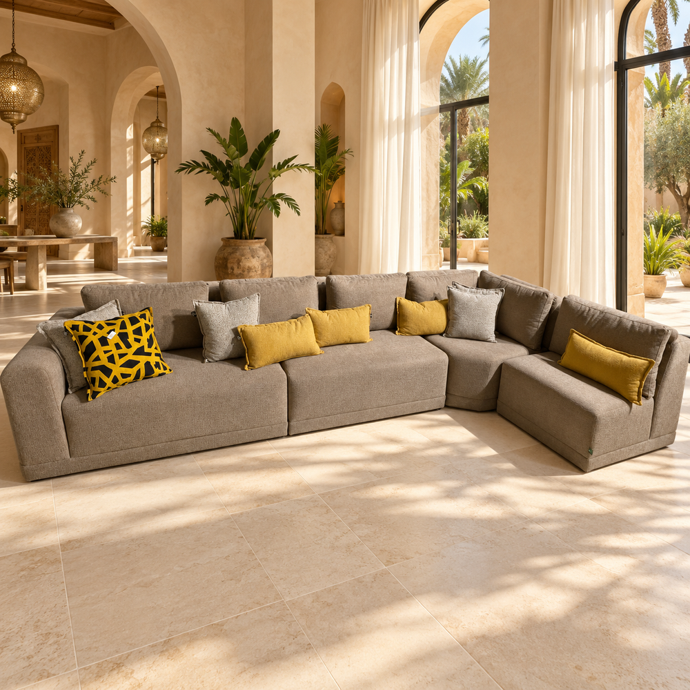 Canapé d'angle modulable taupe – Confort moderne & lignes épurées