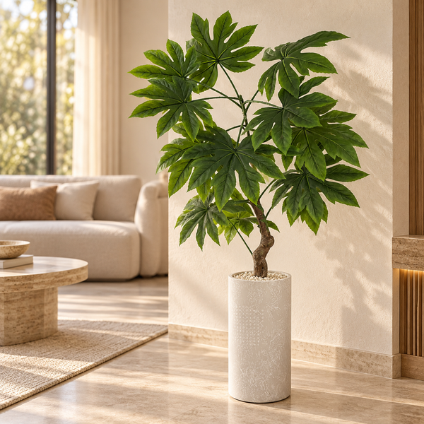 Plante artificielle Fatsia Japonica en pot cylindrique